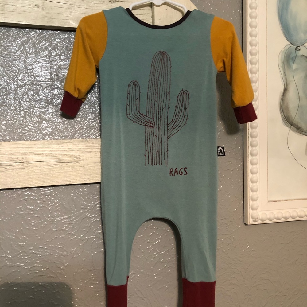 RAGS; cactus long sleeve romper ; 6-12mo GUC
